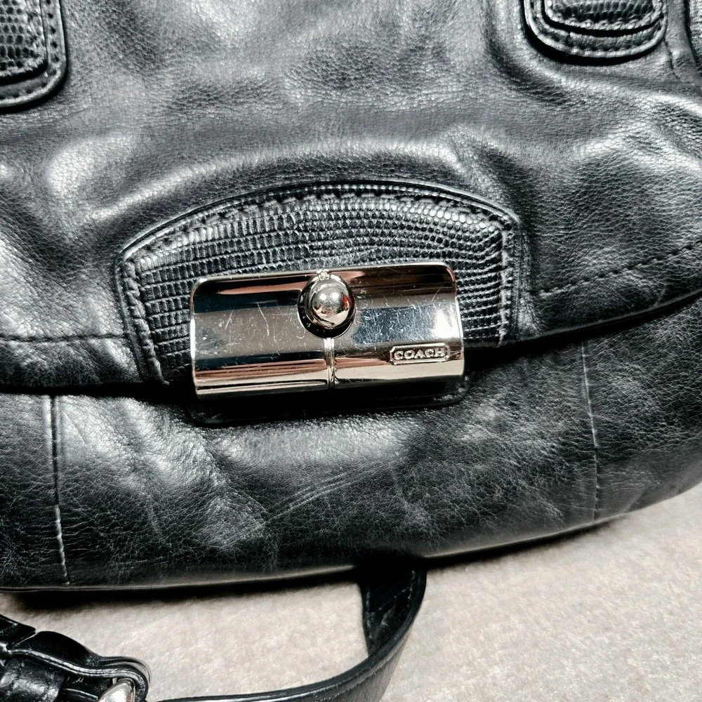 COACH #F22304 Kristen Black Leather Double-Zip Satchel Shoulder Bag